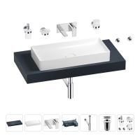 Раковина 75 см со столешницей 100 см Wellsee Pure BY Wellsee 201011581 в наборе 9 в 1: столешница, раковина, встраиваемый смеситель, сифон, выпуск, аксессуары (цвет набора хром)