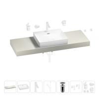 Раковина 55 см со столешницей 140 см Wellsee DeSire 201013600 в наборе 10 в 1: столешница, раковина, смеситель, сифон, выпуск, угловые вентили, аксессуары (цвет матовый белый)