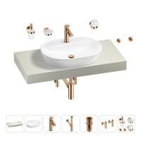 Раковина 60 см со столешницей 100 см Wellsee Calin 201007714 в наборе 10 в 1: столешница, раковина, смеситель, сифон, донный клапан, угловые вентили, аксессуары (цвет розовое золото)