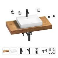 Раковина 55 см со столешницей 100 см Wellsee DeSire 201013497 в наборе 10 в 1: столешница, раковина, смеситель, сифон, выпуск, угловые вентили, аксессуары (цвет матовый черный)