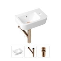 Комплект 3 в 1 Lavinia Boho One 21520774: подвесная фарфоровая раковина для туалета 37 см (отверстие под смеситель справа), металлический сифон, донный клапан