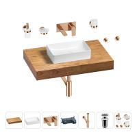 Раковина 42 см со столешницей 80 см Wellsee Pure BY Wellsee 201010749 в наборе 9 в 1: столешница, раковина, встраиваемый смеситель, сифон, выпуск, аксессуары (цвет набора розовое золото)