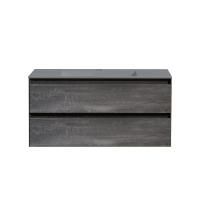 Тумба Vincea Luka 1000 подвесная, 2 выкатных ящика soft-close, G.Stone с умывальником VCB-13100G из кварца, цвет серый