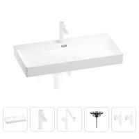 Раковина для ванной Wellsee Bromance 201005575 в наборе 5 в 1: раковина белого глянцевого цвета, смеситель, сифон, выпуск, угловые вентили (цвет набора матовый белый)