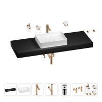 Раковина 50 см со столешницей 140 см Wellsee Pure BY Wellsee 201011539 в наборе 10 в 1: столешница, раковина, высокий смеситель, сифон, выпуск, кран-вентили, аксессуары (цвет розовое золото)