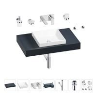 Раковина 40 см со столешницей 80 см Wellsee Doux 201009061 в наборе 9 в 1: столешница, раковина, встраиваемый смеситель, сифон, донный клапан, аксессуары (цвет набора хром)