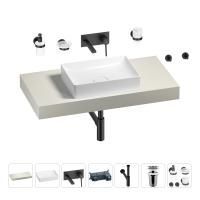 Раковина 50 см со столешницей 100 см Wellsee Pure BY Wellsee 201011207 в наборе 9 в 1: столешница, раковина, встраиваемый смеситель, сифон, выпуск, аксессуары (цвет набора матовый черный)