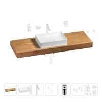 Раковина 50 см со столешницей 140 см Wellsee Pure BY Wellsee 201011480 в наборе 10 в 1: столешница, раковина, высокий смеситель, сифон, выпуск, кран-вентили, аксессуары (цвет матовый белый)