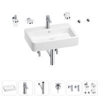 Раковина для ванной Wellsee Halcyon 201006576 в наборе 9 в 1: раковина белого глянцевого цвета, смеситель, сифон, донный клапан, угловые вентили, аксессуары (цвет набора хром)
