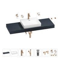 Раковина 55 см со столешницей 140 см Wellsee DeSire 201013609 в наборе 10 в 1: столешница, раковина, смеситель, сифон, выпуск, угловые вентили, аксессуары (цвет розовое золото)