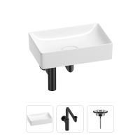 Раковина для ванной Wellsee Pure BY Wellsee 201001222 в наборе 3 в 1: прямоугольная раковина белого глянцевого цвета, сифон, выпуск в цвете матовый черный