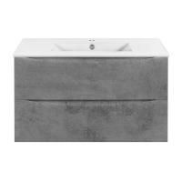Тумба Vincea Mia Slim 900 подвесная, 2 выкатных ящика soft close, Beton с умывальником VBS-13990S1 керамическая, цвет белый