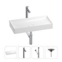 Раковина для ванной Wellsee Pure BY Wellsee 201002761 в наборе 4 в 1: раковина белого глянцевого цвета, высокий смеситель, сифон, выпуск (цвет набора хром)