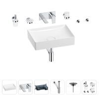 Раковина для ванной Wellsee Pure BY Wellsee 201006361 в наборе 8 в 1: раковина белого глянцевого цвета, встраиваемый смеситель, сифон, выпуск, аксессуары (цвет набора хром)