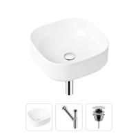 Комплект 3 в 1 Lavinia Boho Bathroom Sink 21520252: накладная фарфоровая раковина 40 см, металлический сифон, донный клапан