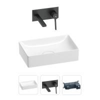 Раковина для ванной Wellsee Pure BY Wellsee 201000712 в наборе 2 в 1: прямоугольная раковина белого глянцевого цвета, встраиваемый смеситель в цвете матовый черный