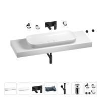 Раковина 90 см со столешницей 140 см Wellsee Croquis 201008582 в наборе 9 в 1: столешница, раковина, встраиваемый смеситель, сифон, выпуск, аксессуары (цвет набора матовый черный)