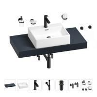Раковина 50 см со столешницей 100 см Wellsee Graceful Pro 201012462 в наборе 10 в 1: столешница, раковина, смеситель, сифон, донный клапан, угловые вентили, аксессуары (цвет матовый черный)