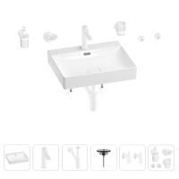 Раковина для ванной Wellsee DeSire 201007560 в наборе 9 в 1: раковина белого глянцевого цвета, смеситель, сифон, выпуск, угловые вентили, аксессуары (цвет набора матовый белый)