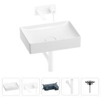 Раковина для ванной Wellsee Pure BY Wellsee 201002660 в наборе 4 в 1: раковина белого глянцевого цвета, встраиваемый смеситель, сифон, выпуск (цвет набора матовый белый)