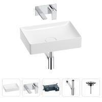 Раковина для ванной Wellsee Pure BY Wellsee 201002611 в наборе 4 в 1: раковина белого глянцевого цвета, встраиваемый смеситель, сифон, выпуск (цвет набора хром)