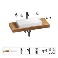 Раковина 75 см со столешницей 120 см Wellsee Pure BY Wellsee 201011712 в наборе 10 в 1: столешница, раковина, высокий смеситель, сифон, выпуск, кран-вентили, аксессуары (цвет матовый черный)