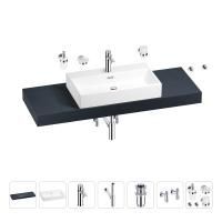 Раковина 70 см со столешницей 140 см Wellsee Graceful Pro 201012766 в наборе 10 в 1: столешница, раковина, смеситель, сифон, донный клапан, угловые вентили, аксессуары (цвет хром)