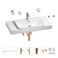 Раковина 65 см со столешницей 100 см Wellsee Eclatant 2.0 201013279 в наборе 10 в 1: столешница, раковина, смеситель, сифон, донный клапан, угловые вентили, аксессуары (цвет розовое золото)