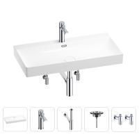 Раковина для ванной Wellsee Bromance 201005561 в наборе 5 в 1: раковина белого глянцевого цвета, смеситель, сифон, выпуск, угловые вентили (цвет набора хром)
