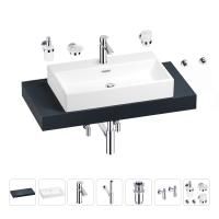 Раковина 70 см со столешницей 100 см Wellsee Graceful Pro 201012641 в наборе 10 в 1: столешница, раковина, смеситель, сифон, донный клапан, угловые вентили, аксессуары (цвет хром)