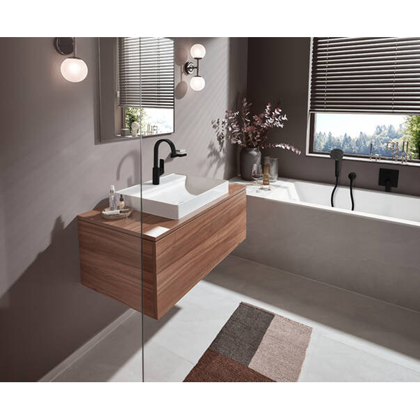 Hansgrohe Vivenis Смеситель для раковины 210 с поворотным изливом без сливного гарнитура черный матовый 75032670