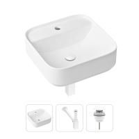 Комплект 3 в 1 Lavinia Boho Bathroom Sink 21520294: накладная фарфоровая раковина 42 см, металлический сифон, донный клапан