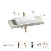 Раковина 75 см со столешницей 120 см Wellsee Pure BY Wellsee 201011679 в наборе 10 в 1: столешница, раковина, высокий смеситель, сифон, выпуск, кран-вентили, аксессуары (цвет розовое золото)