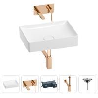Раковина для ванной Wellsee Pure BY Wellsee 201002639 в наборе 4 в 1: раковина белого глянцевого цвета, встраиваемый смеситель, сифон, выпуск (цвет набора розовое золото)
