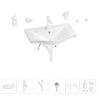 Раковина для ванной Wellsee Bisou 201007280 в наборе 9 в 1: раковина белого глянцевого цвета, смеситель, сифон, донный клапан, угловые вентили, аксессуары (цвет набора матовый белый)
