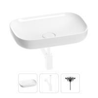 Раковина для ванной Wellsee Croquis 201001010 в наборе 3 в 1: овальная раковина белого глянцевого цвета, сифон, выпуск в цвете матовый белый