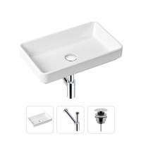 Комплект 3 в 1 Lavinia Boho Bathroom Sink 21520114: накладная фарфоровая раковина 55 см, металлический сифон, донный клапан