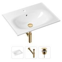 Комплект 3 в 1 Lavinia Boho Bathroom Sink 21520472: врезная фарфоровая раковина 60 см, металлический сифон, донный клапан