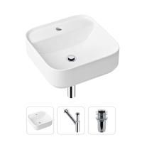 Комплект 3 в 1 Lavinia Boho Bathroom Sink 21520305: накладная фарфоровая раковина 42 см, металлический сифон, донный клапан