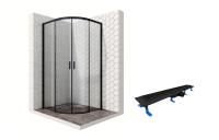 Душевой уголок Ambassador Queen Black 11011201-ST11, полукруглый, линейный трап, 90х90