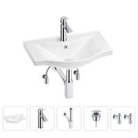 Раковина для ванной Wellsee Bisou 201005136 в наборе 5 в 1: раковина белого глянцевого цвета, смеситель, сифон, донный клапан, угловые вентили (цвет набора хром)