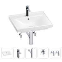 Раковина для ванной Wellsee FreeDom 201004901 в наборе 5 в 1: раковина белого глянцевого цвета, смеситель, сифон, донный клапан, угловые вентили (цвет набора хром)