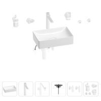 Раковина для ванной Wellsee Pure BY Wellsee 201006340 в наборе 9 в 1: раковина белого глянцевого цвета, высокий смеситель, сифон, выпуск, угловые вентили, аксессуары (цвет матовый белый)