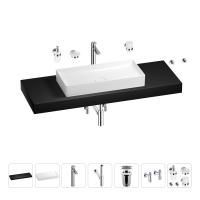 Раковина 75 см со столешницей 140 см Wellsee Pure BY Wellsee 201011891 в наборе 10 в 1: столешница, раковина, высокий смеситель, сифон, выпуск, кран-вентили, аксессуары (цвет хром)