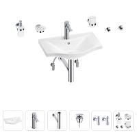 Раковина для ванной Wellsee Bisou 201007176 в наборе 9 в 1: раковина белого глянцевого цвета, смеситель, сифон, донный клапан, угловые вентили, аксессуары (цвет набора хром)