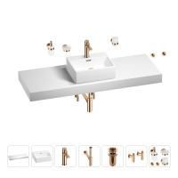 Раковина 43 см со столешницей 140 см Wellsee Graceful Pro 201012379 в наборе 10 в 1: столешница, раковина, смеситель, сифон, донный клапан, угловые вентили, аксессуары (цвет розовое золото)