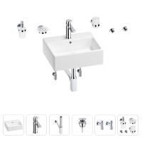 Раковина для ванной Wellsee Graceful Pro 201006661 в наборе 9 в 1: раковина белого глянцевого цвета, смеситель, сифон, донный клапан, угловые вентили, аксессуары (цвет набора хром)