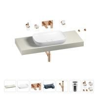 Раковина 60 см со столешницей 120 см Wellsee Croquis 201008144 в наборе 9 в 1: столешница, раковина, встраиваемый смеситель, сифон, выпуск, аксессуары (цвет набора розовое золото)