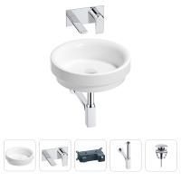 Раковина для ванной Wellsee Doux 201002306 в наборе 4 в 1: раковина белого глянцевого цвета, встраиваемый смеситель, сифон, донный клапан (цвет набора хром)
