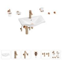 Раковина для ванной Wellsee Bisou 201007149 в наборе 9 в 1: раковина белого глянцевого цвета, смеситель, сифон, донный клапан, угловые вентили, аксессуары (цвет набора розовое золото)